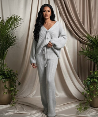 Felicia gebreiden broek met oversized trui - licht grijs