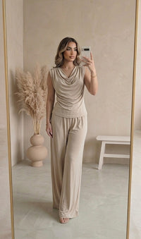 Beige - comfy broekset 20164