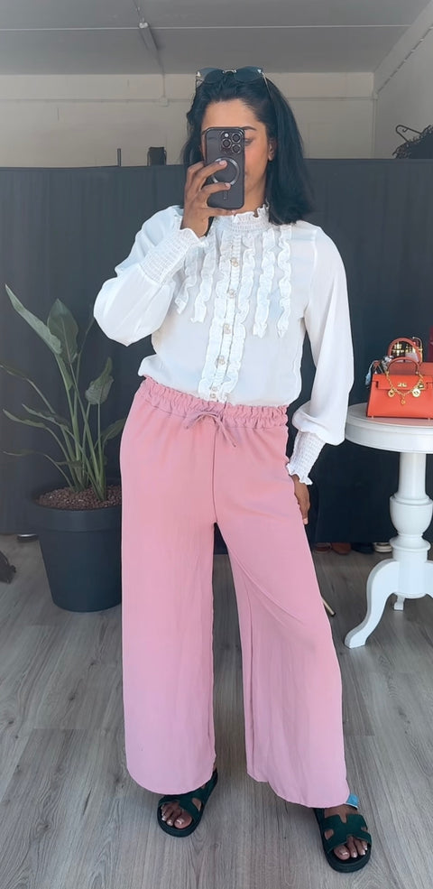 Rekbare broek van viscose roze