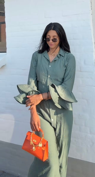 Jurk met ruffles van viscose groen - M5250