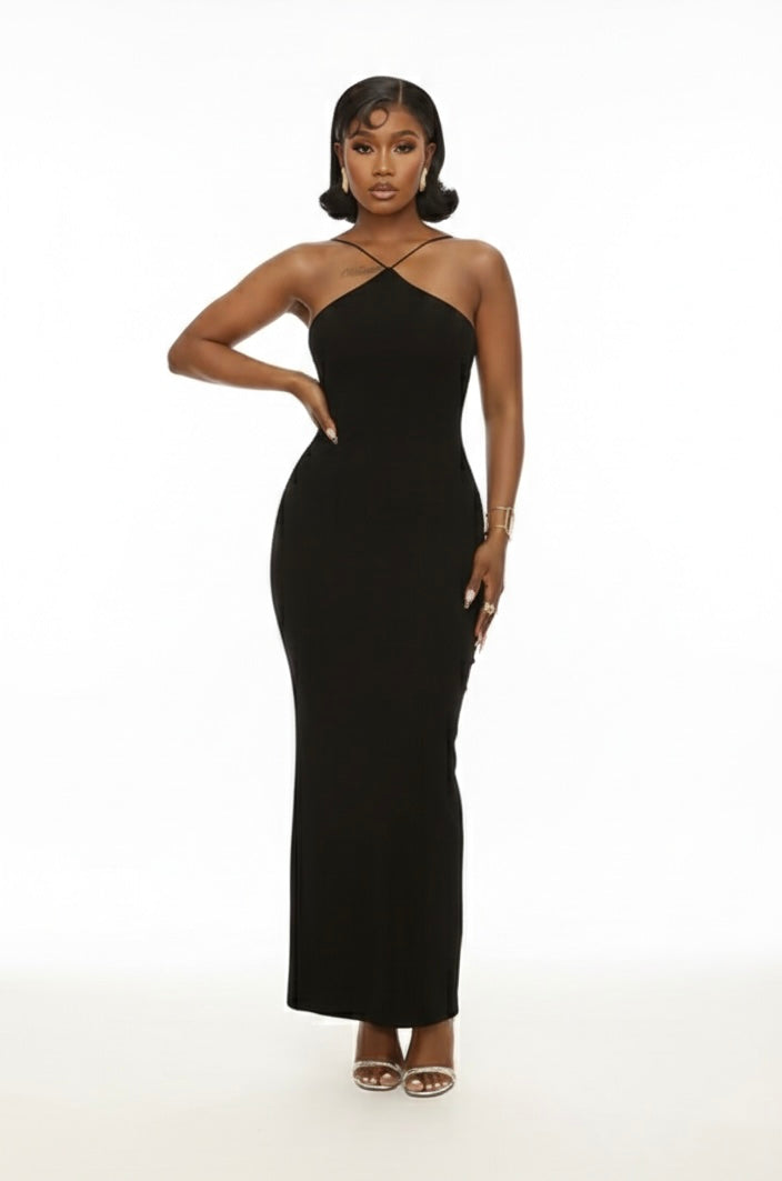 Bodycon stretch jurk met open rug - zwart