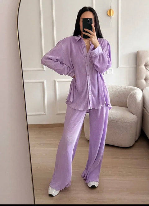 OVERSIZED PLISSE SET - LILA