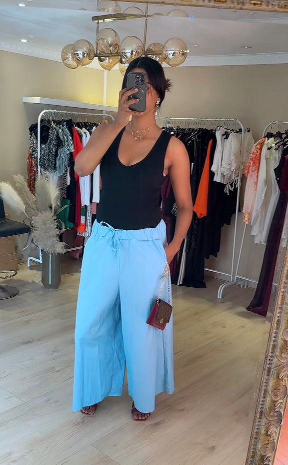 Katoenen verstelbare broek met brede pijpen - blauw