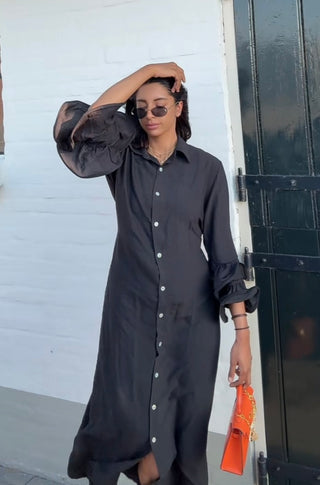 Jurk met ruffles van viscose zwart - M5250