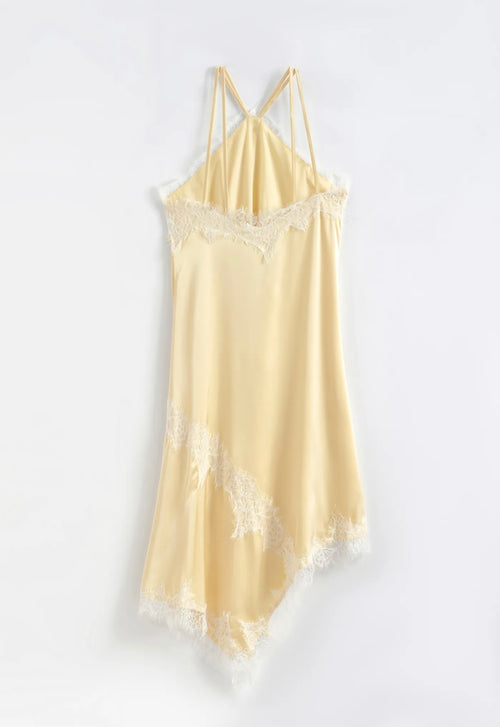 SATIJNEN JURK MET KANT - BUTTER YELLOW