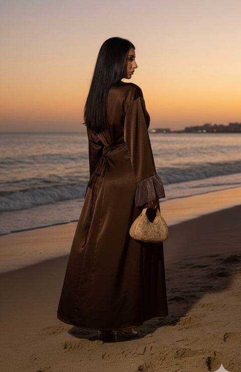 The bloom dress met ruffles mouwen - choco bruin 673200