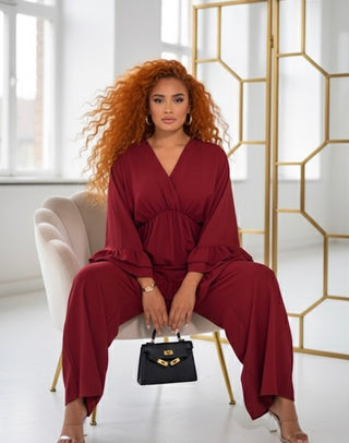 Franje mouwen oversized set burgundy - M6698