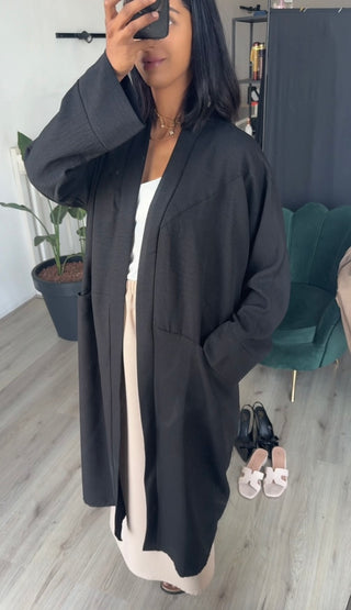 Katoenen kimono met zakken  zwart