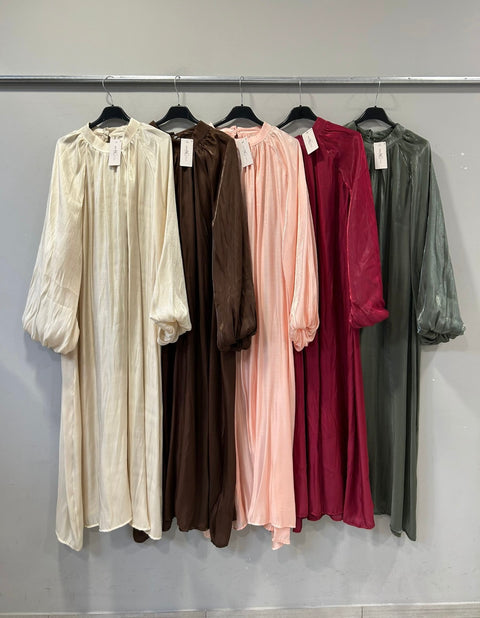 Satijnen Hooggesloten Maxi-Jurk - burgundy 92566