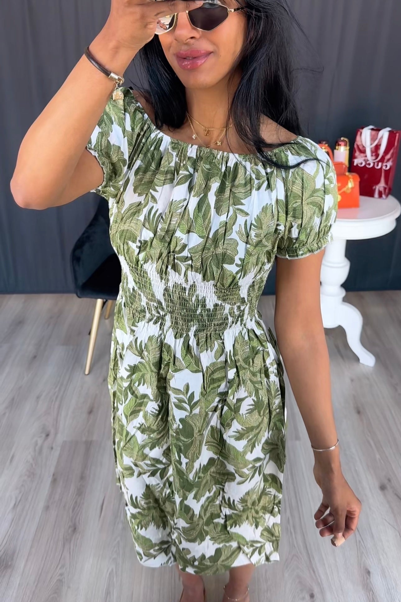 Rekbare zomer jurk met printjes groen - SDE321