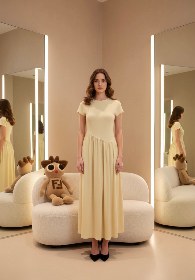 The Sunset Flow Dress - butter yellow