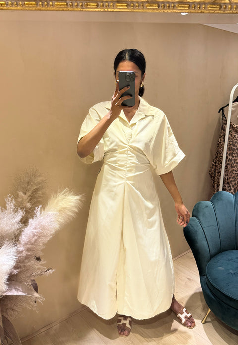 BLOUSE JURK CREAM MET WITTE STREPEN