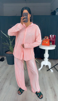 Plisse set zwart roze van katoen - ITALY88