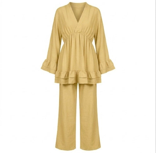 Dames Loungewear Set: Tuniek met Franjes en Matchende Pantalon - butter yellow (limited)