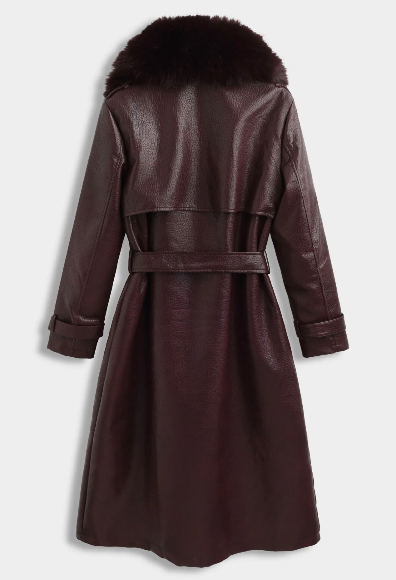 Leren manteljas burgundy met faux fur bont - CV2217