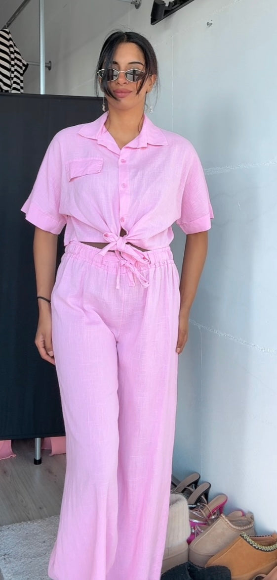 Linnen strik blouse met verstelbare broek