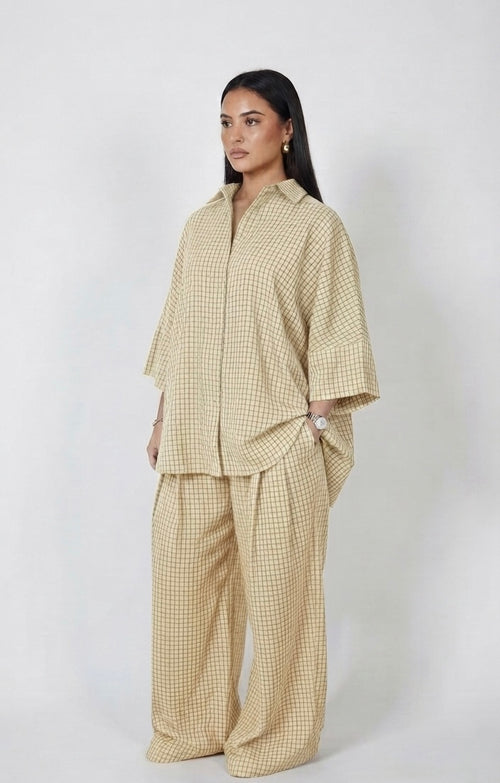 Ruitjes oversized oversized met wijde broek - yellow pre order (wordt 27/7 verzonden)