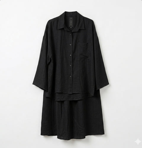 Oversized blouse met lange rok - zwart van viscose PRE ORDER