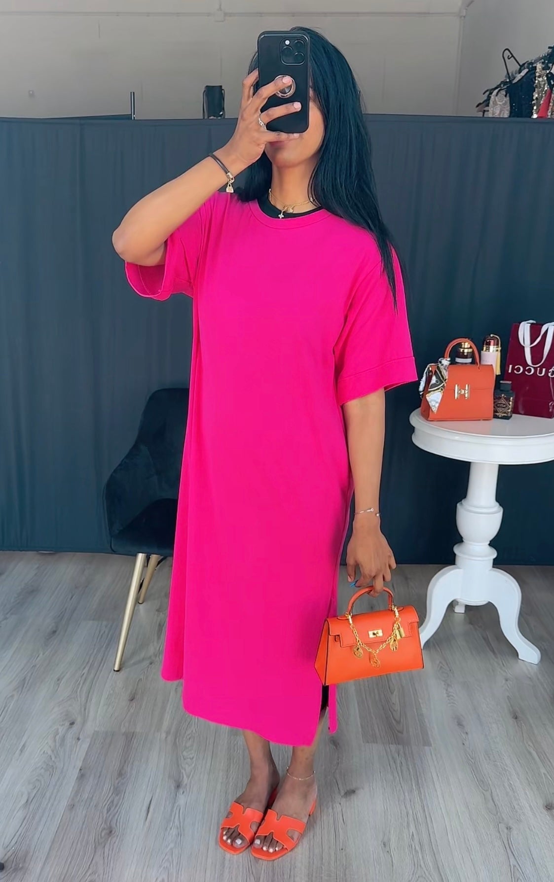 Katoenen t-shirt jurk roze van katoen korte mouwen