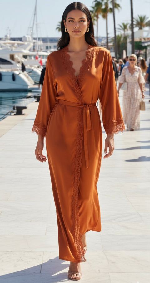 Lace kimono set met kanten details - onderjurk met kimono orange