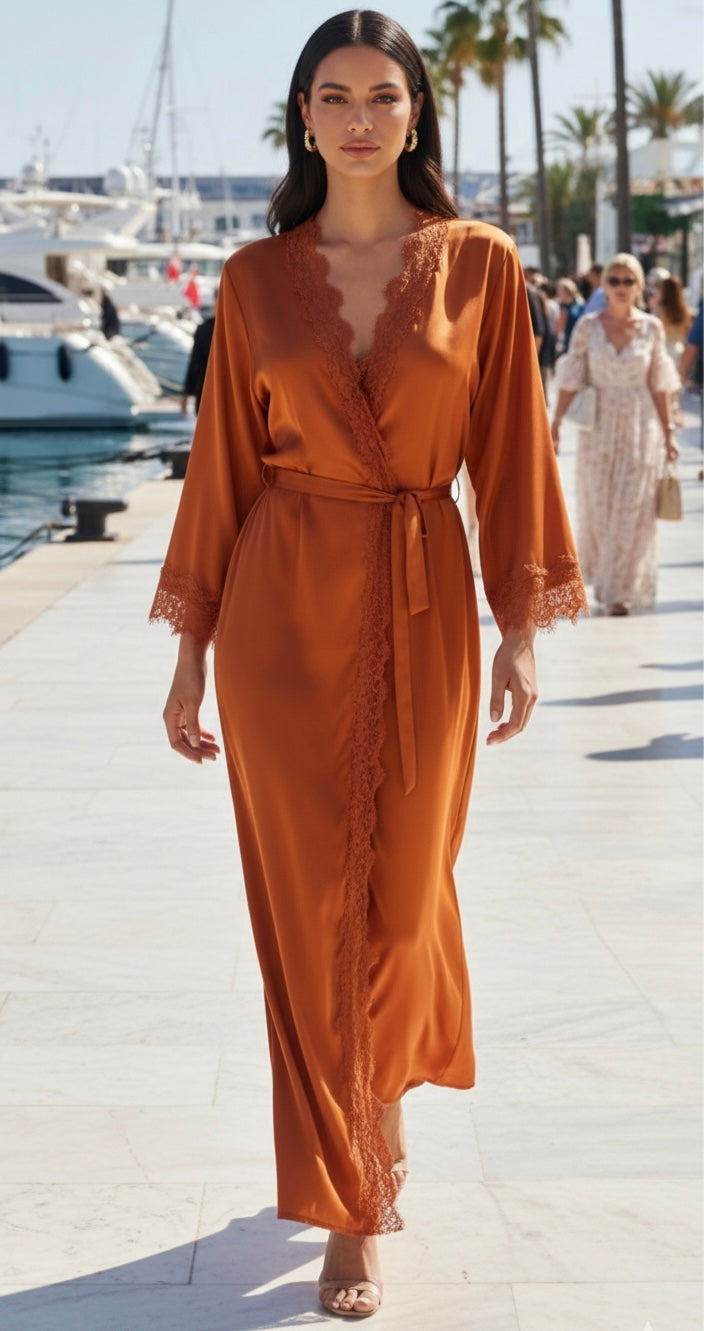 Lace kimono set met kanten details - onderjurk met kimono orange