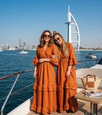 Ruffles maxi-dress short v-neck - oranje