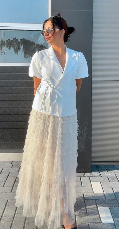 Blazer met verstelbare strikjes en poff mouwen