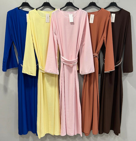 Jurk met parels aan mouwen en band - FF09