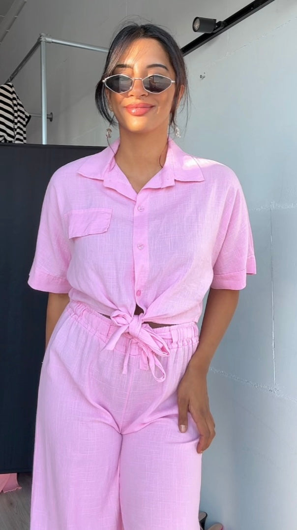 Linnen strik blouse met verstelbare broek