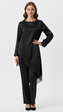 Couture Satijn met Kant Detail blouse - black