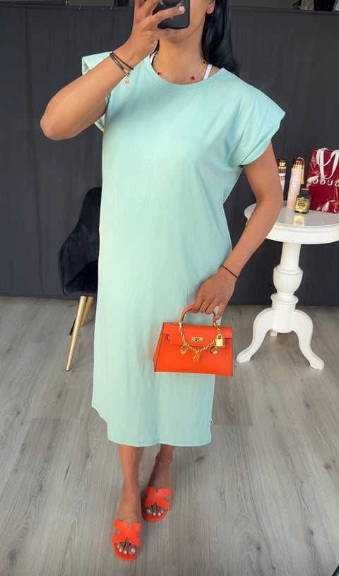 Katoenen jurk met schoudervulling licht groen