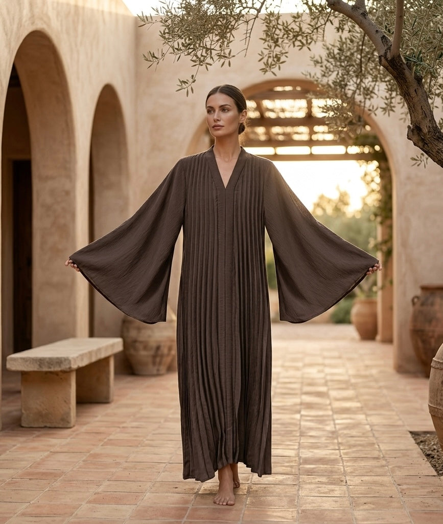 Flora wijde jurk - donker bruin