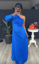 Plisse jurk met lange mouw blauw