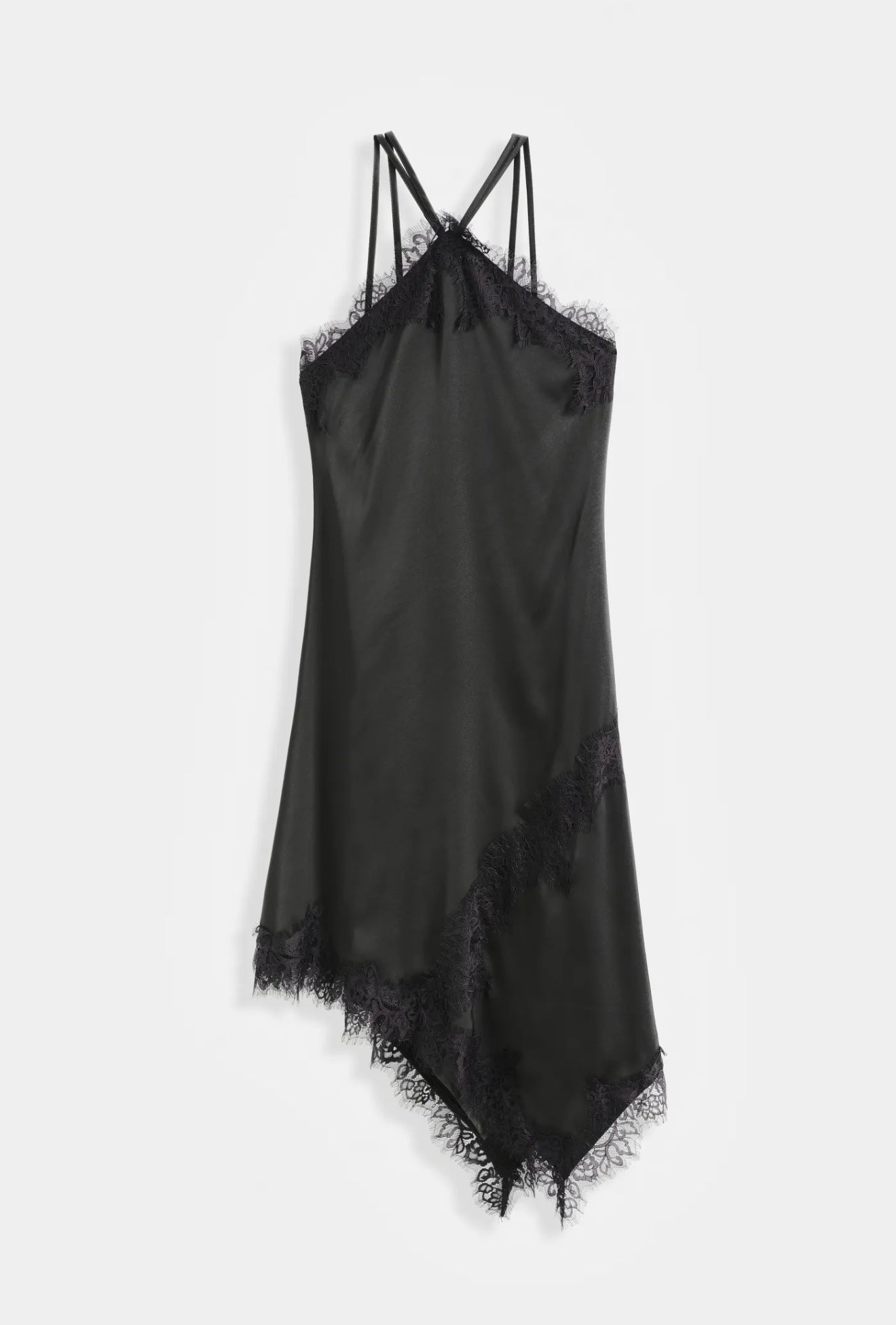 SATIJNEN JURK MET KANT - BLACK