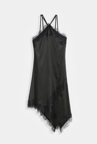 SATIJNEN JURK MET KANT - BLACK