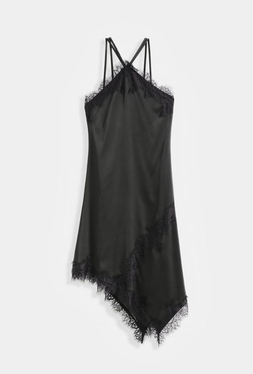 SATIJNEN JURK MET KANT - BLACK
