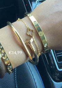 3 armbanden clovers en goud stainless steel