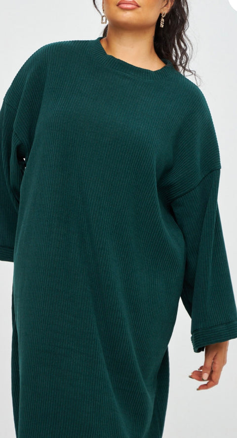 Lange jurk donker groen met zakken - ZJ01