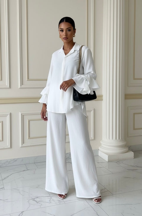 Franje mouwen oversized set wit - M6698