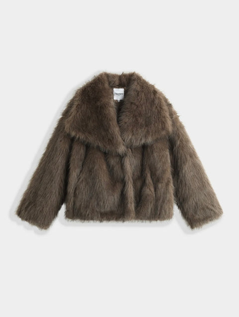 Inaya bontjas met kraag bruin - BY305