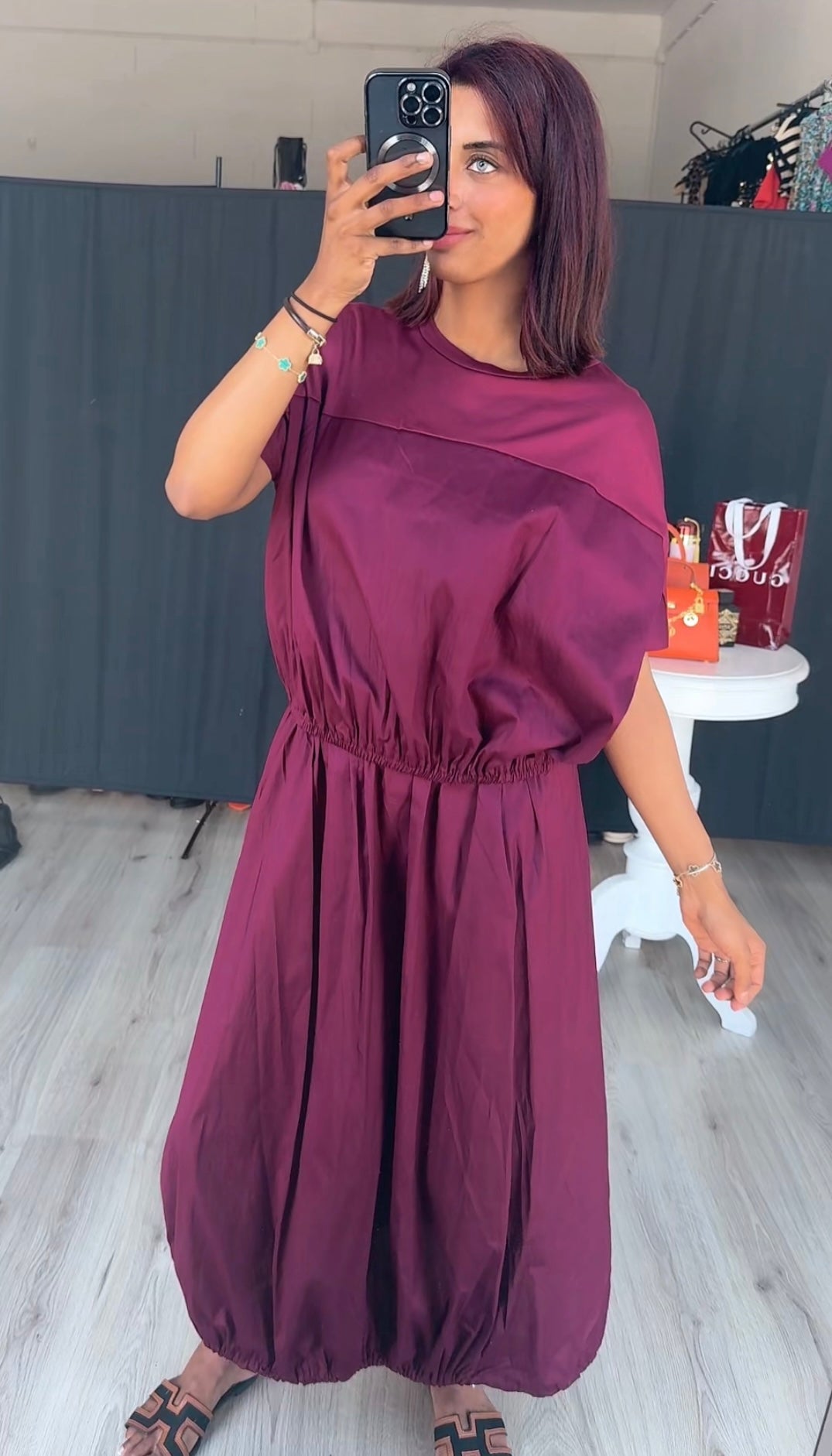 Poff rekbare blouse rok burgundy - M6893