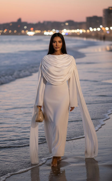 Desert white abaya dress - 83221 (launch 9 march)