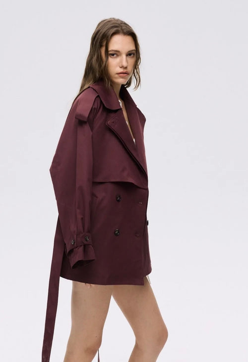 Double-Breasted Short Coat - burgundy W25258