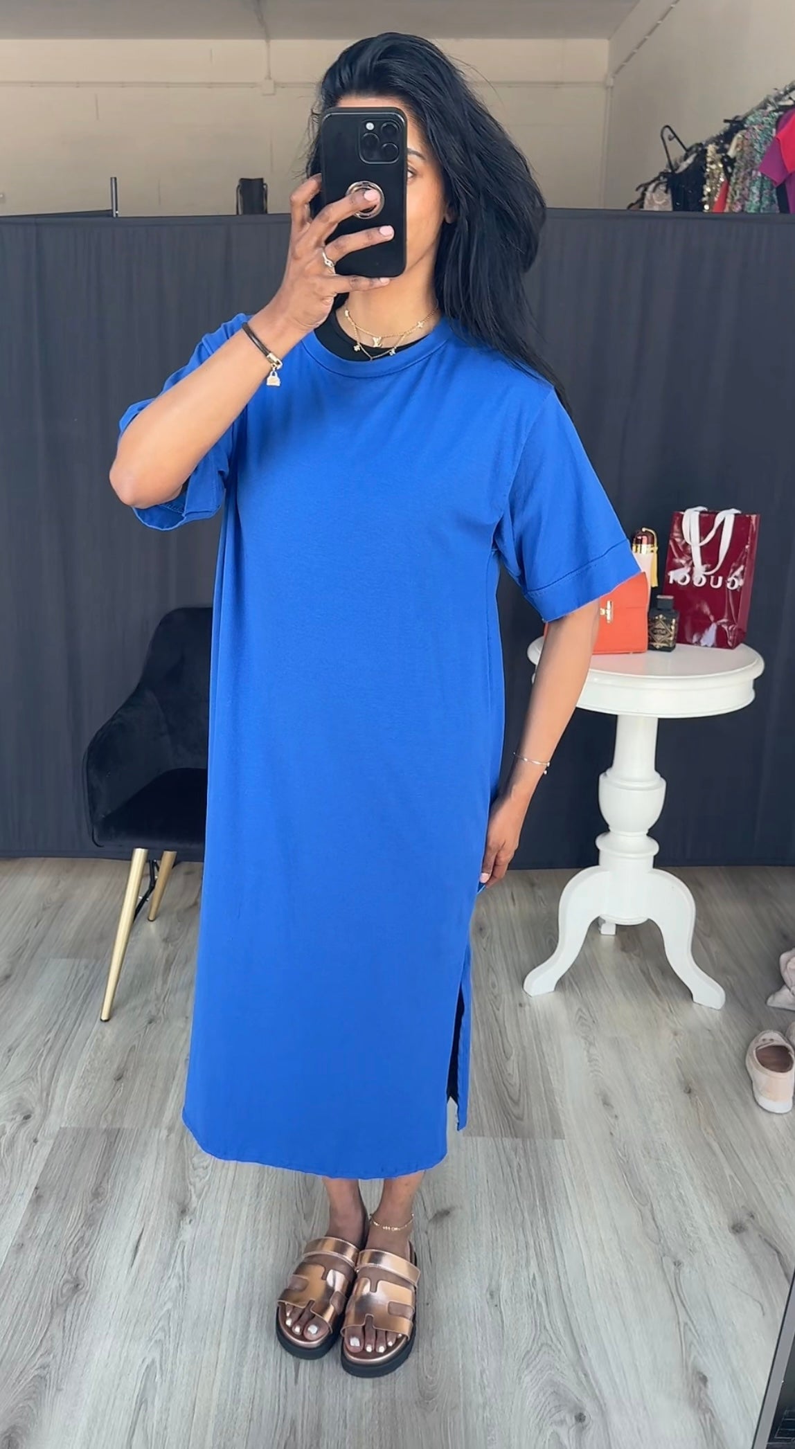 Katoenen t-shirt jurk blauw met korte mouwen