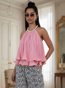 Parels top ruches roze