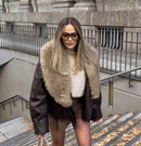 Leren jas met faux fur bont burgundy - CV2229