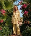 Bloemen kimono met satijnen broek - yellow