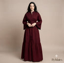 Katoenen jurk met wijde mouwen - burgundy