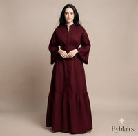 Katoenen jurk met wijde mouwen - burgundy