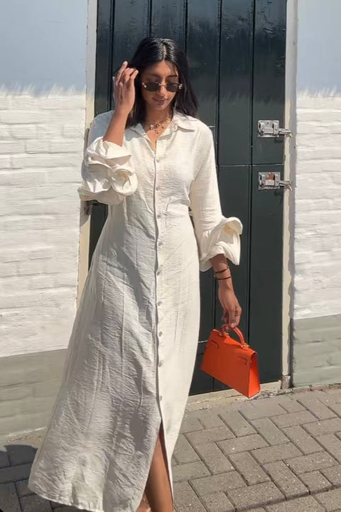 Jurk met ruffles van viscose beige - M5250